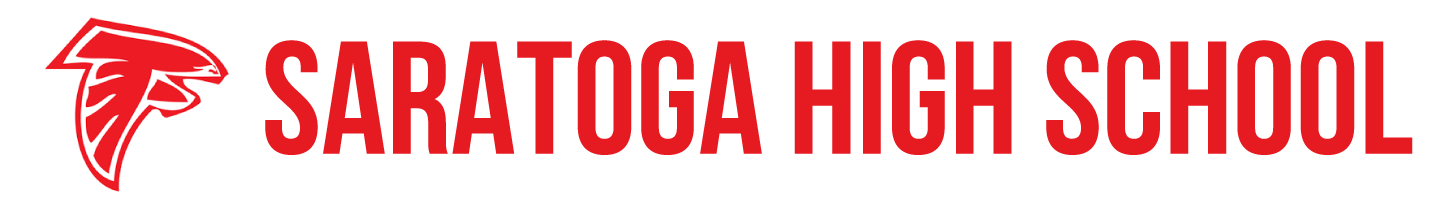 Saratoga High School logo with a red falcon and text.