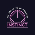 Pink logo with compass icon and text &ldquo;WE ARE IN YOUR CORNER! INSTINCT&rdquo; on dark background
