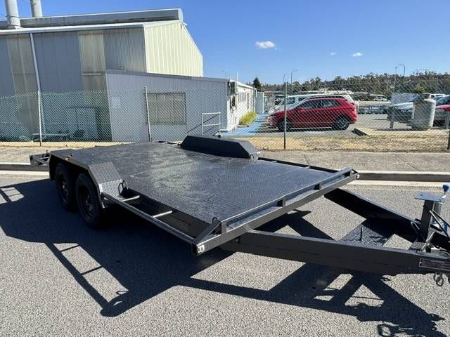 Black Utility Trailer With a Tilted Ramp Parked — Connect Trailers and Towing Pty Ltd In Prospect Vale, TAS