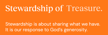 In Purple Heading: Parish Stewardship of TREASURE. In white subheading: We are called to share our treasure with others.