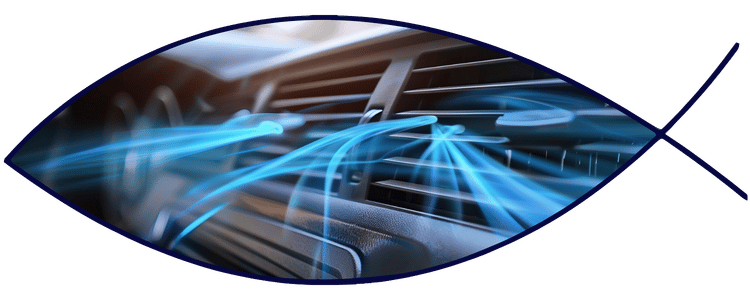 Automotive A/C vent airflow with cooling visualization