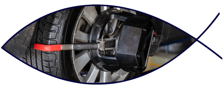 Wheel alignment service with alignment tool on tire