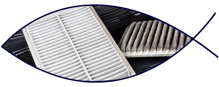 Clean and dirty cabin air filters comparison