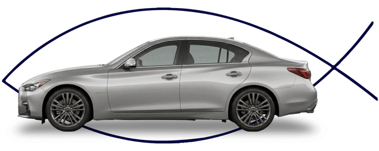 Infiniti sedan side profile on clean white background