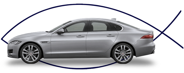 Jaguar sedan side profile on clean white background