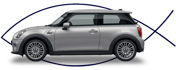 MINI Cooper hatchback side profile on clean white background