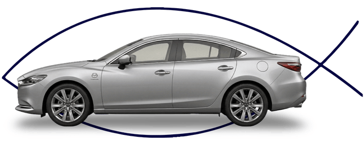 Mazda sedan side profile on clean white background