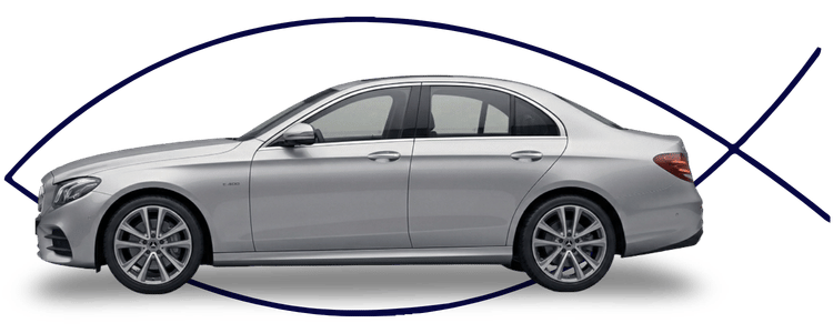 Mercedes-Benz sedan side profile on clean white background