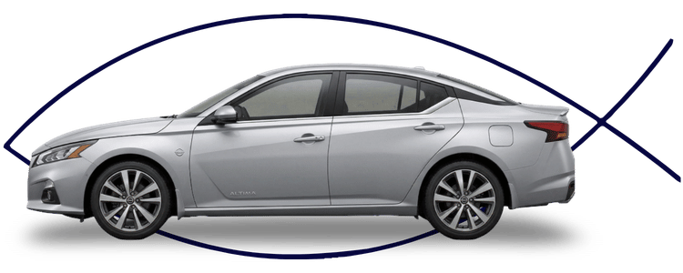 Nissan sedan side profile on clean white background