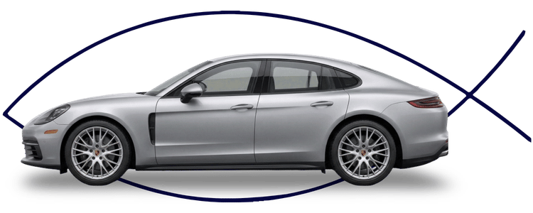 Porsche sedan side profile on clean white background