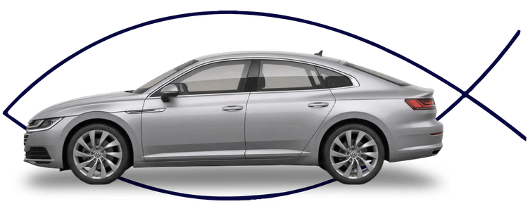 Volkswagen sedan side profile on clean white background