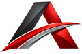Abstract red, black, and silver stylized letter A logo on a white background