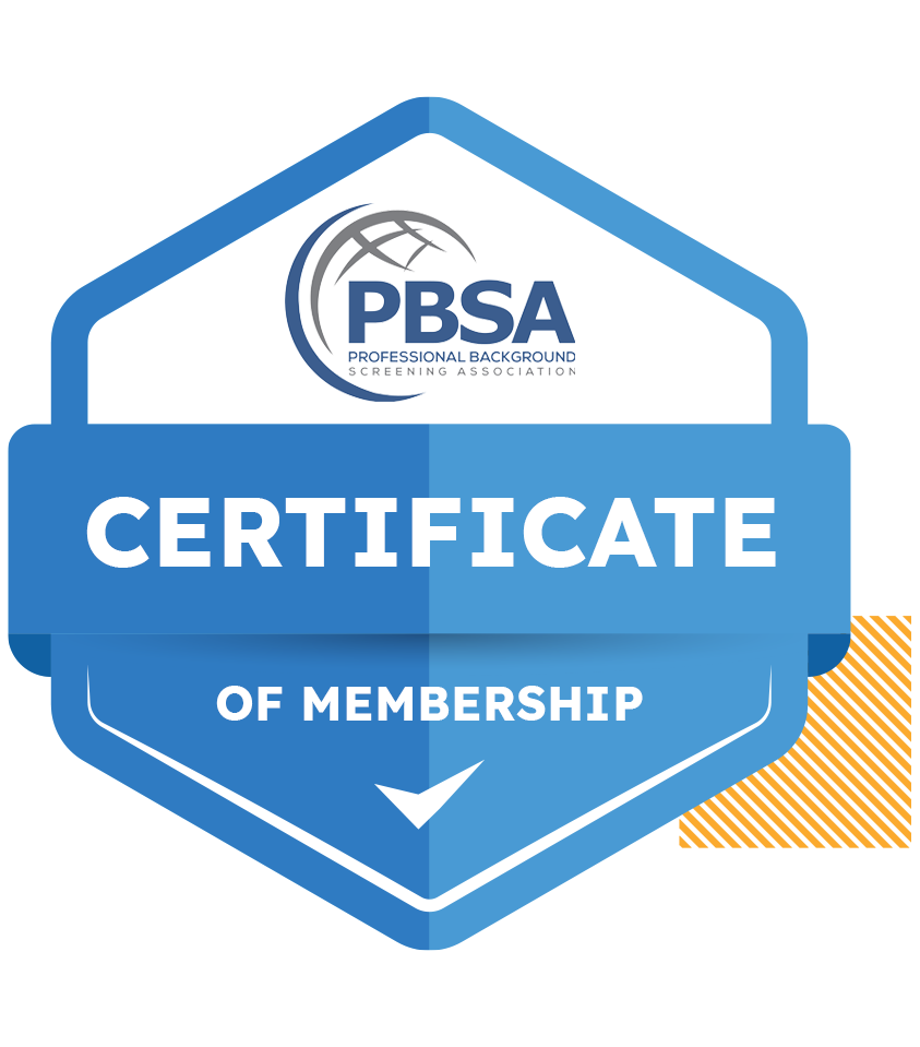 Certificate of Membership of the Professional Background Screening Association (PBSA)
