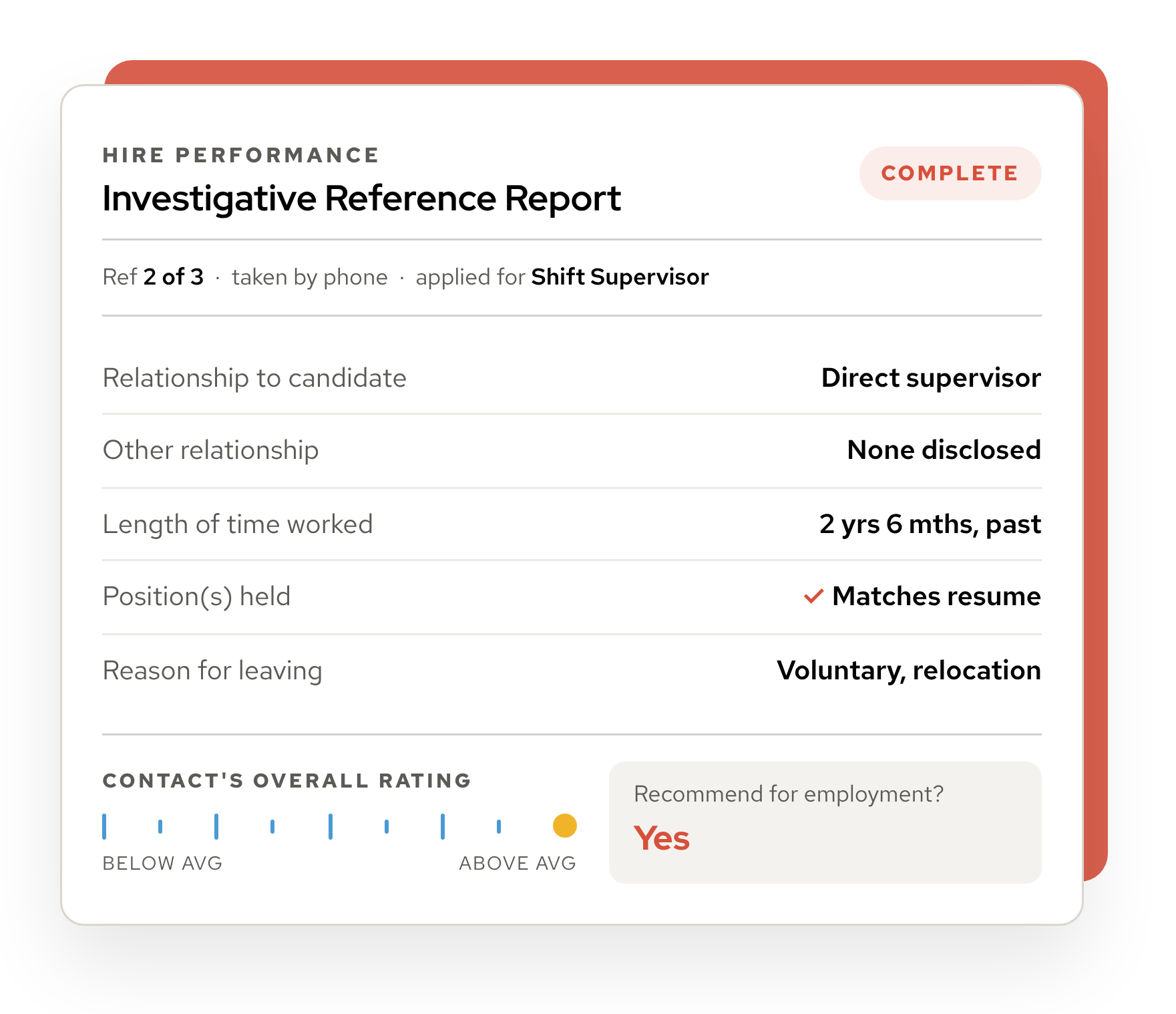 Hire Performance Investigative Reference Sample Report