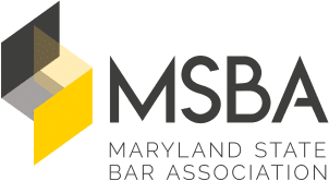 The logo for the maryland state bar association is yellow and black.