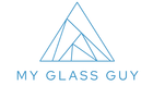 Blue geometric triangle logo with the text &ldquo;MY GLASS GUY&rdquo; beneath it