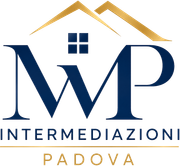 Logo di MVP Intermediazioni Padova in blu e oro con icona stilizzata di tetto e finestra.