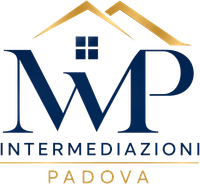 Logo di MVP Intermediazioni Padova in blu e oro con icona stilizzata di tetto e finestra.