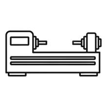A line drawing of a wood lathe machine used for shaping wood.