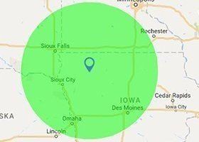 Service Area Map — Linn Grove, IA — Hare Painting & Sandblasting