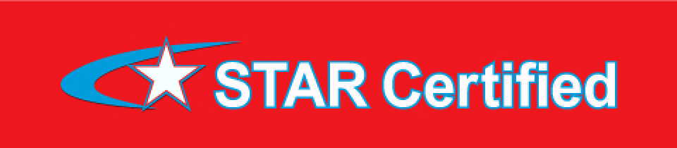 STAR Certified logo on a red background, with a white star and blue swoosh.