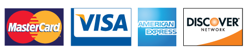 MasterCard, Visa, American Express, and Discover payment logos on white background