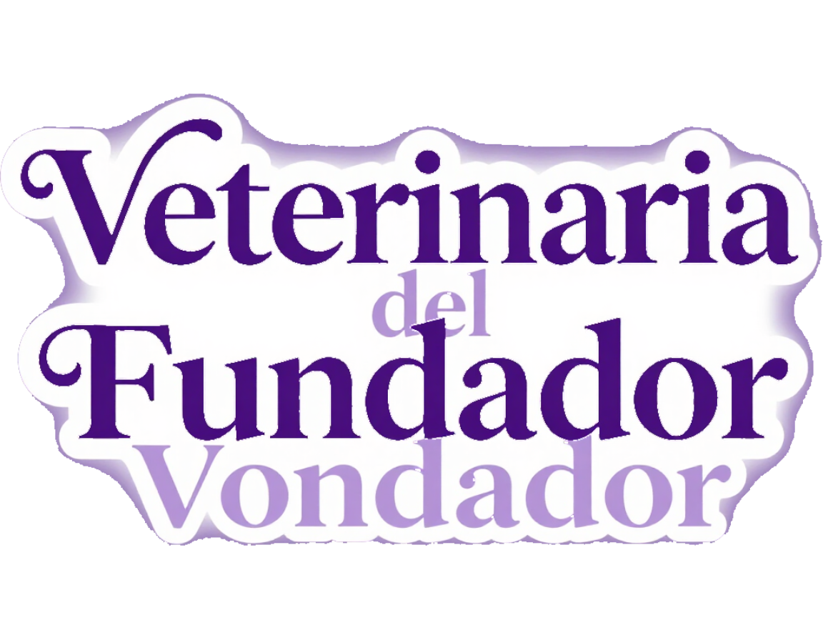 Logotipo de Veterinaria del Fundador en texto morado y blanco con letras estilizadas