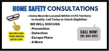 A sign that says home safety consultations on it. Links to community resources page with fillable form to request home saftey consultations.