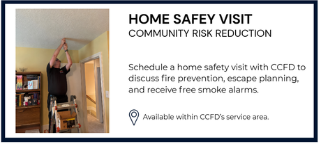 A sign that says home safety consultations on it. Links to community resources page with fillable form to request home saftey consultations.