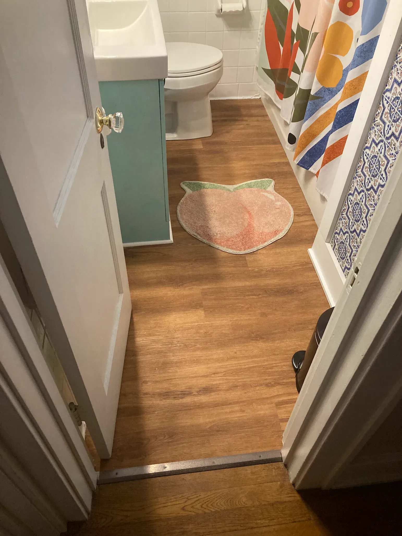Luxury vinyl plank flooring installation in a bathroom in Omaha, NE