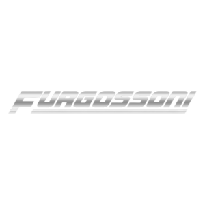 Un logotipo plateado de Furgosson sobre un fondo blanco.