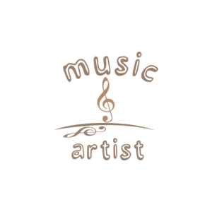 Un logotipo para un artista musical con una clave de sol.