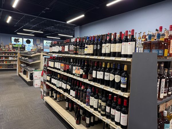 Shelves of California red wines