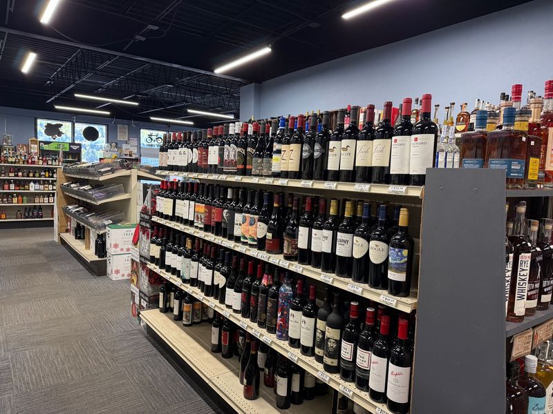 Shelves of California red wines