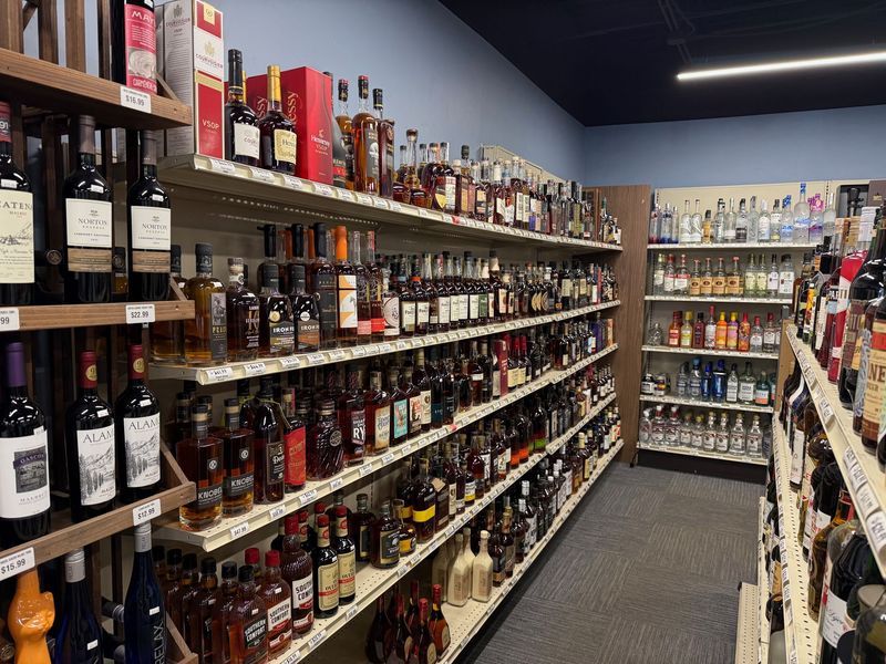 Aisle of bourbon and whiskey bottles