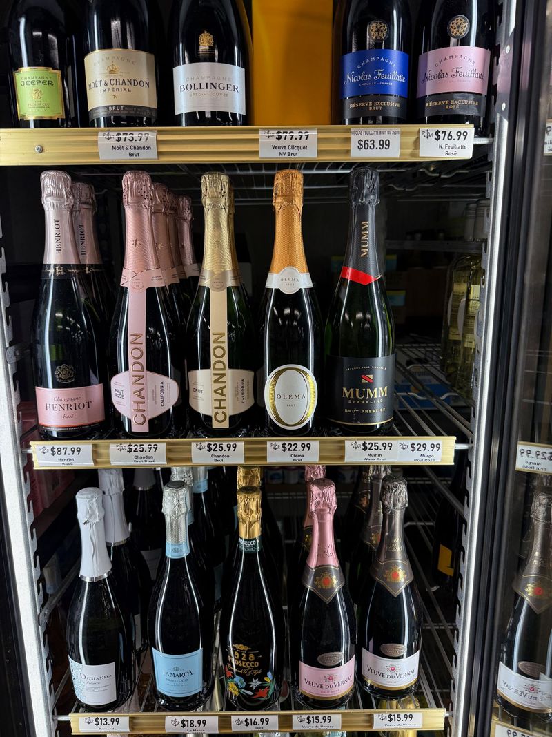 Cold case of Champagne, sparkling wine and Prosecco