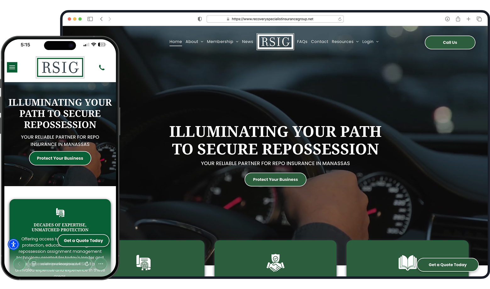 Website on phone and desktop. Text reads 