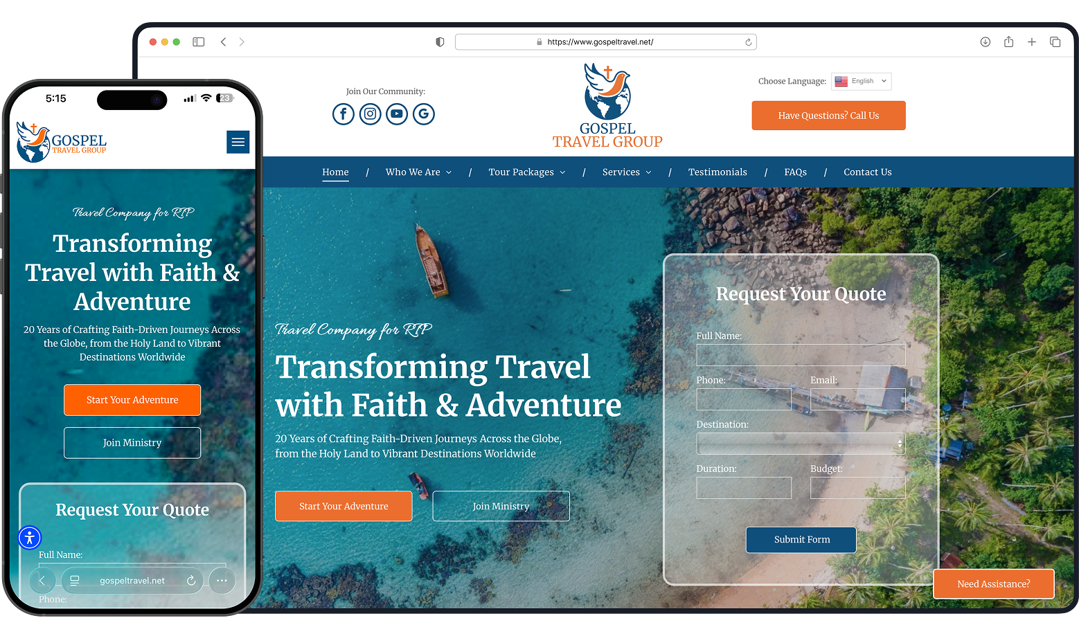 Website mockup on phone and tablet: 