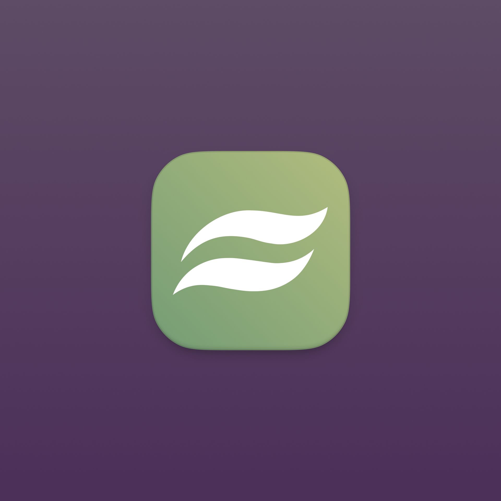 Green app icon with two white stylized curved lines on a gradient purple background.