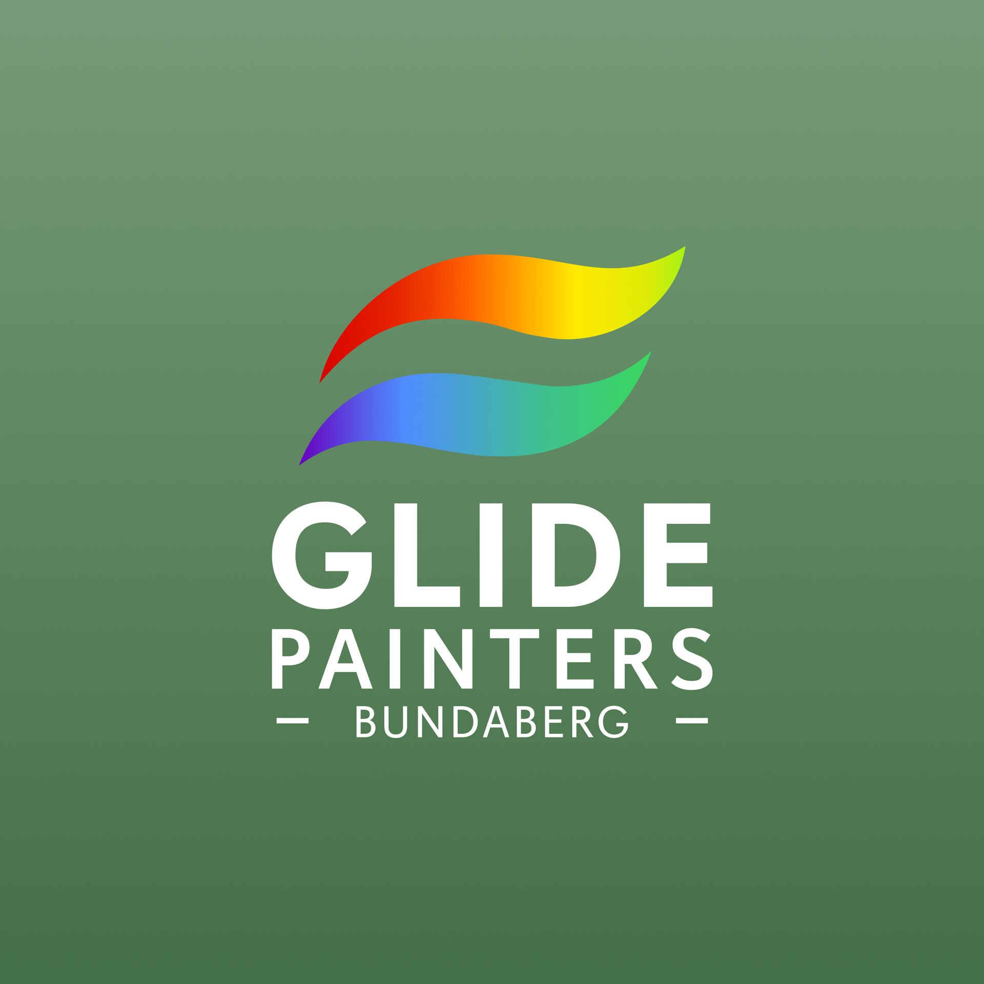 Logo for Glide Painters Bundaberg: abstract colorful brushstroke shapes over text on a green background.