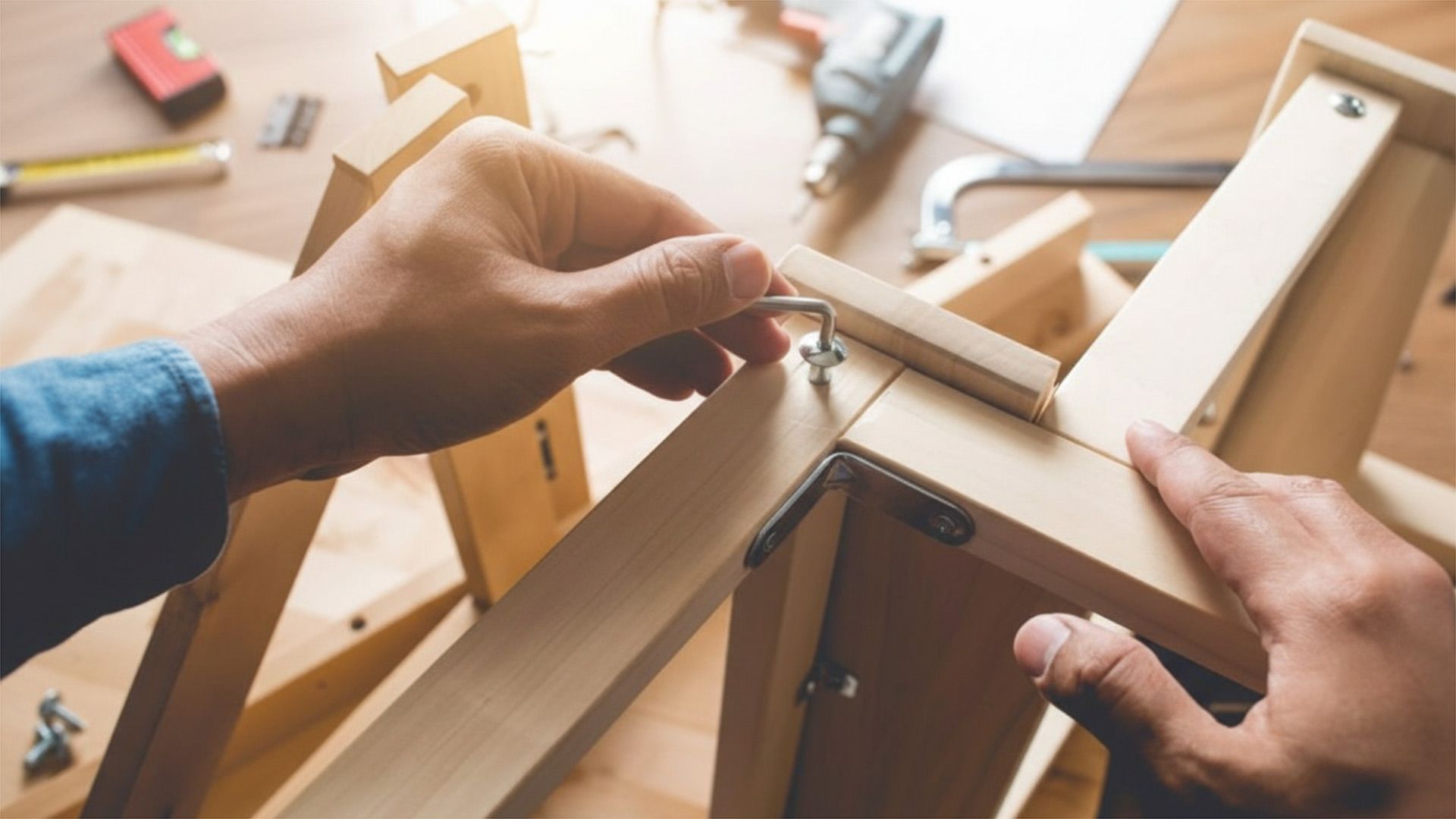 Handyman Assembling Flat Pack Furniture In A Lounge Room In Bli Bli