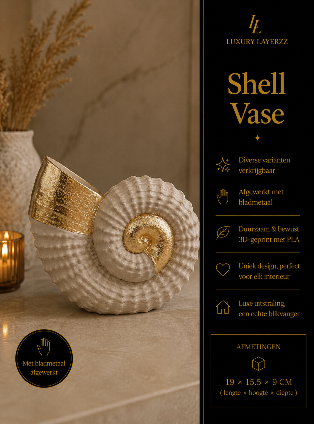 Luxury Layerzz – Seashell Luxe -3D geprint Handmade Gold - 3 varianten
