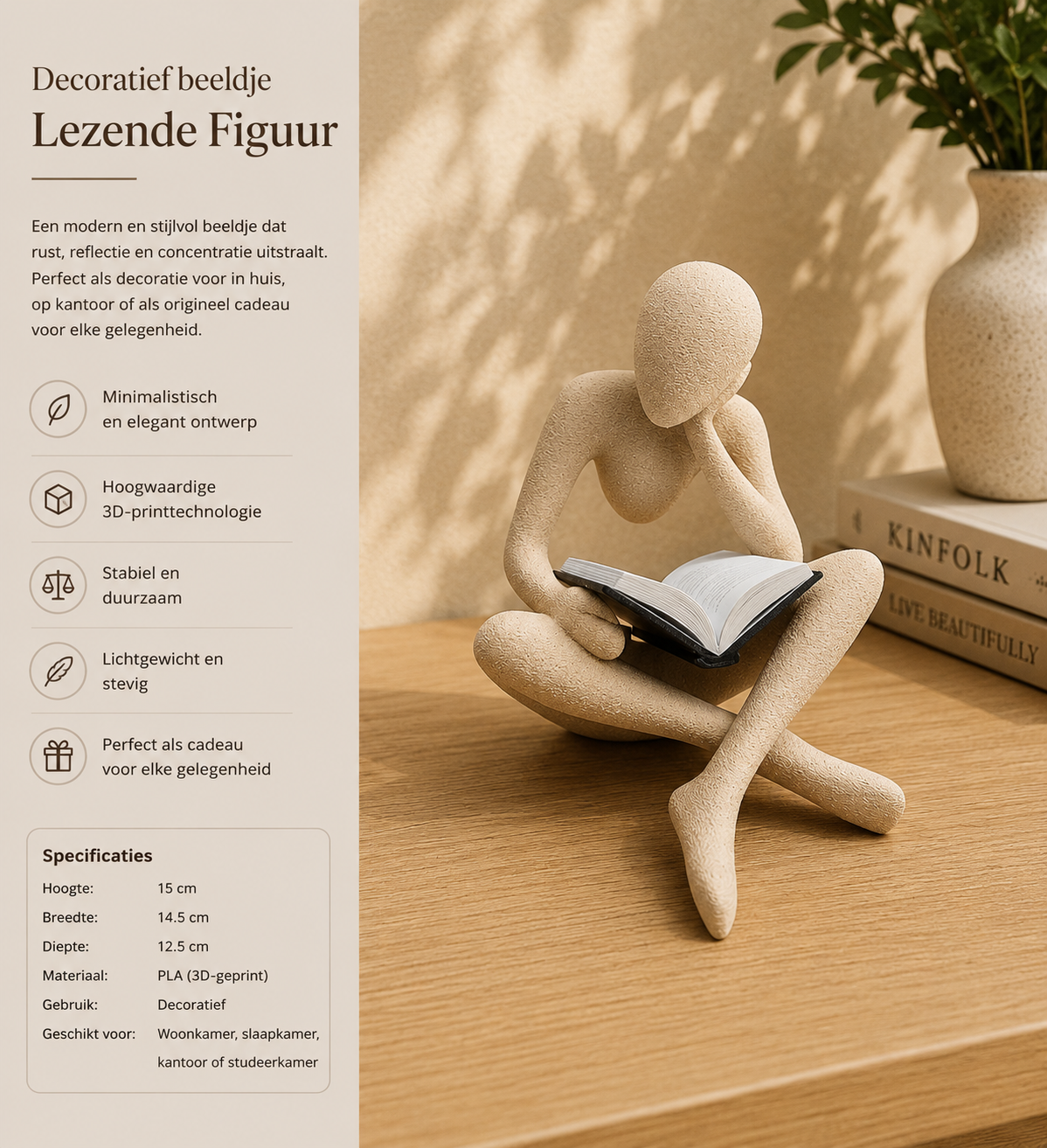 NObody Lezend Beeldje | 3D Geprint Decoratiebeeld met Fuzzy Skin - diverse kleuren