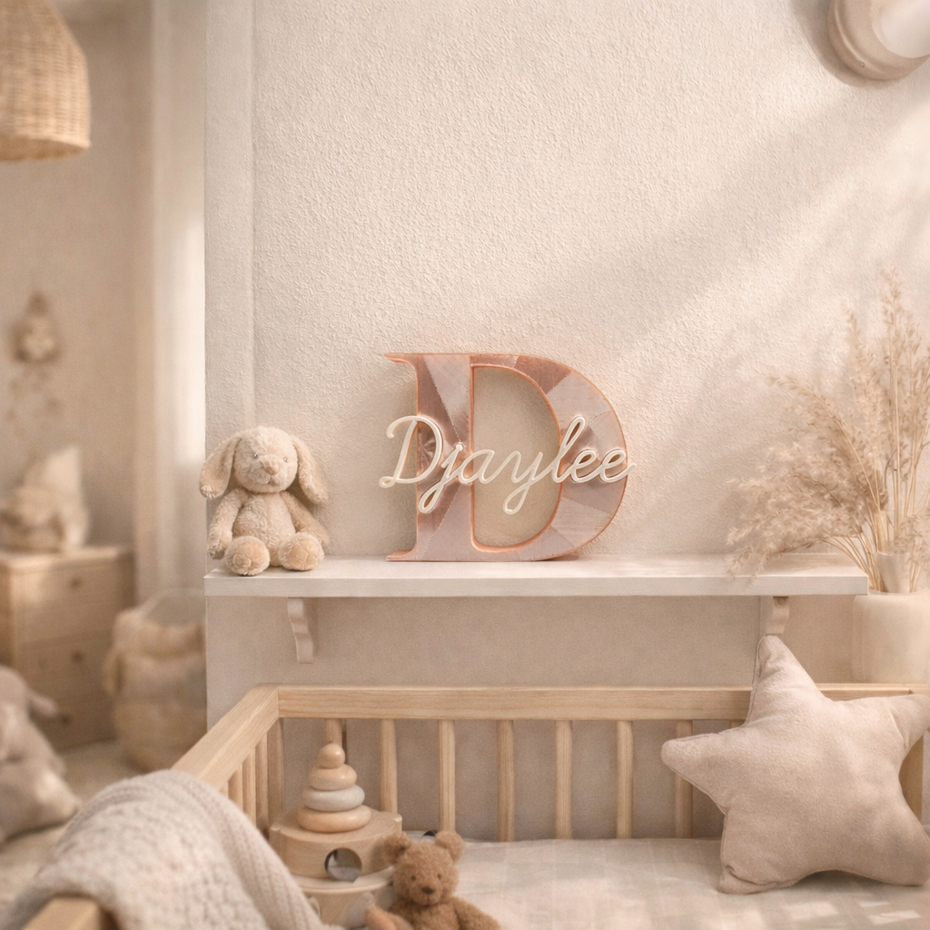 Een groene letter N-decoratie met de naam