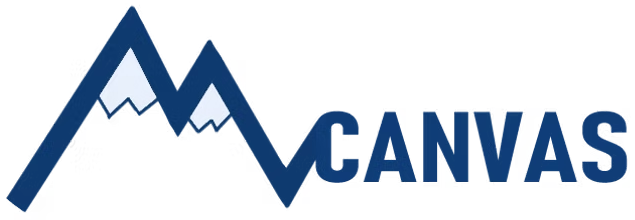 Logo for Canvas featuring a stylized dark blue mountain range with light blue snow-capped peaks.