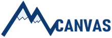 Logo for Canvas featuring a stylized dark blue mountain range with light blue snow-capped peaks.