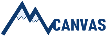 Logo for Canvas featuring a stylized dark blue mountain range with light blue snow-capped peaks.
