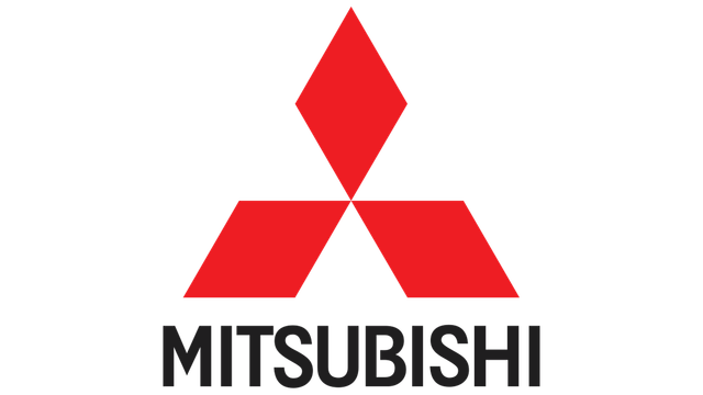 Logo Mitsubishi, forma di diamante rosso sopra la scritta "MITSUBISHI" in nero.