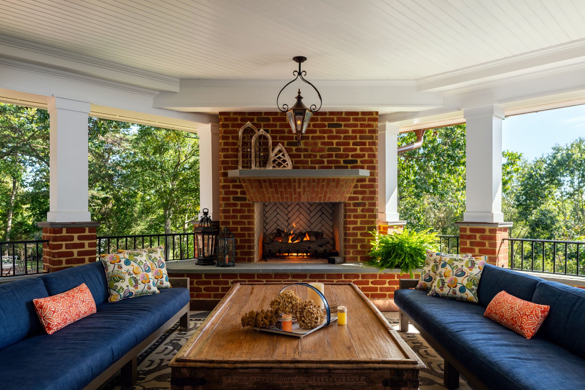 image of an outdoor patio with a fireplace