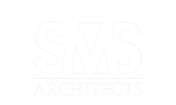 Faint white SMS Architects logo with large letters over the word “ARCHITECTS” on a light background